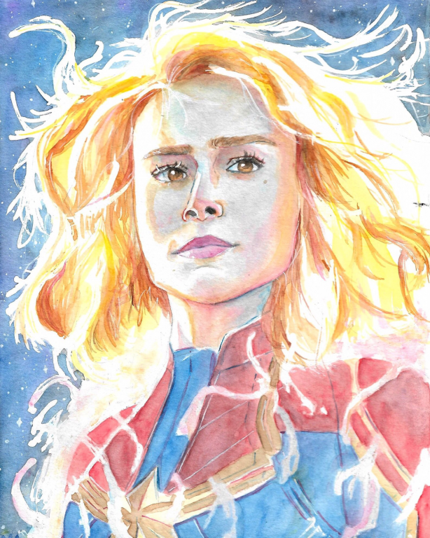 ^A portrait of Captain Marvel, painted by Natalie Harmon