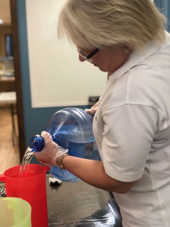 Lisa Cippel of Klingensmiths Drug Store in New Bethlehem PA helps produce hand sanitizer for COVID-19