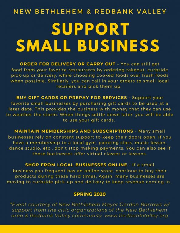 Support Small Business - New Bethlehem PA 2020